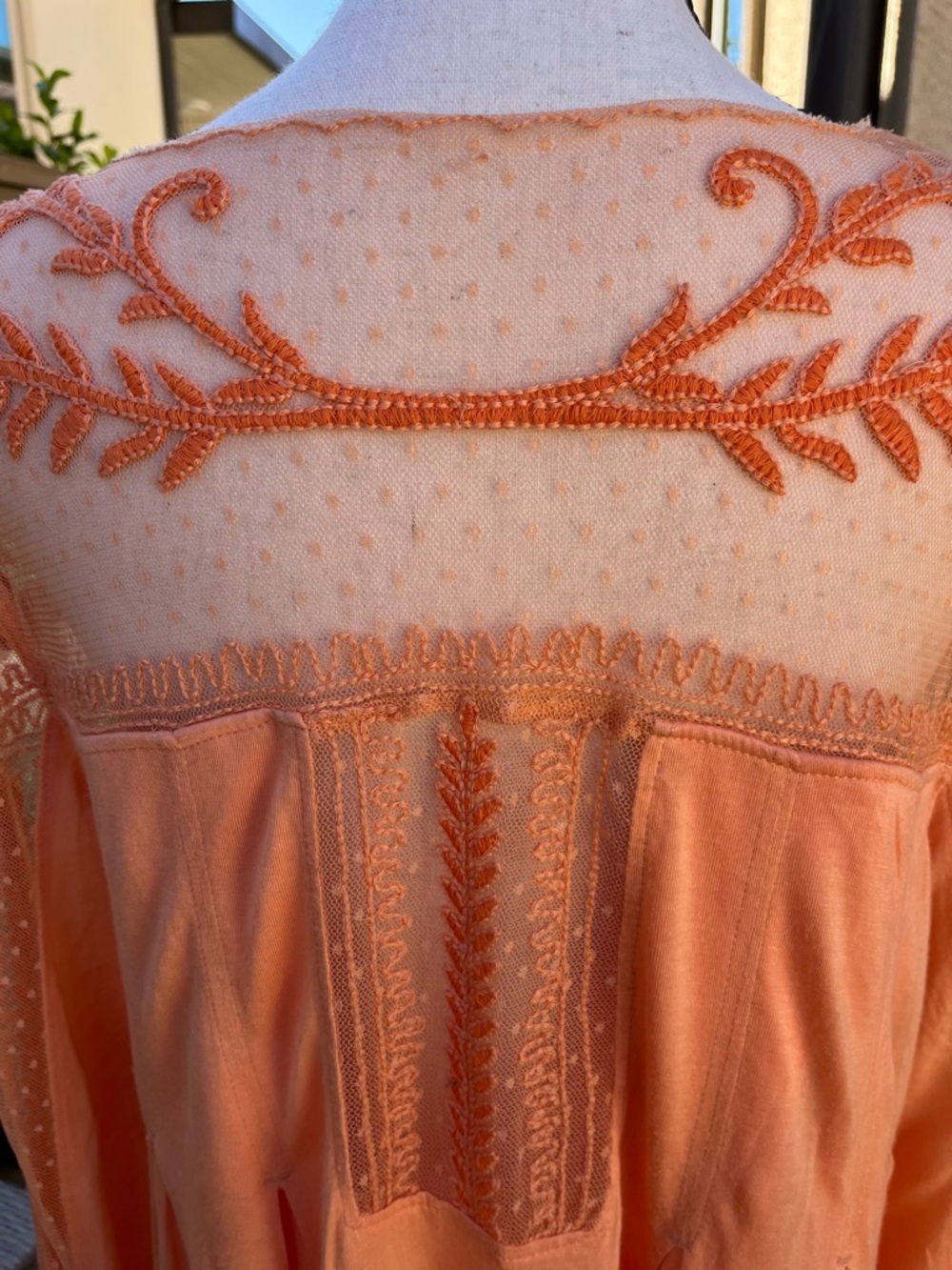 Retro Free People Peach Embroidered Boho Tunic Top 100% ryon - Picture 5 of 15